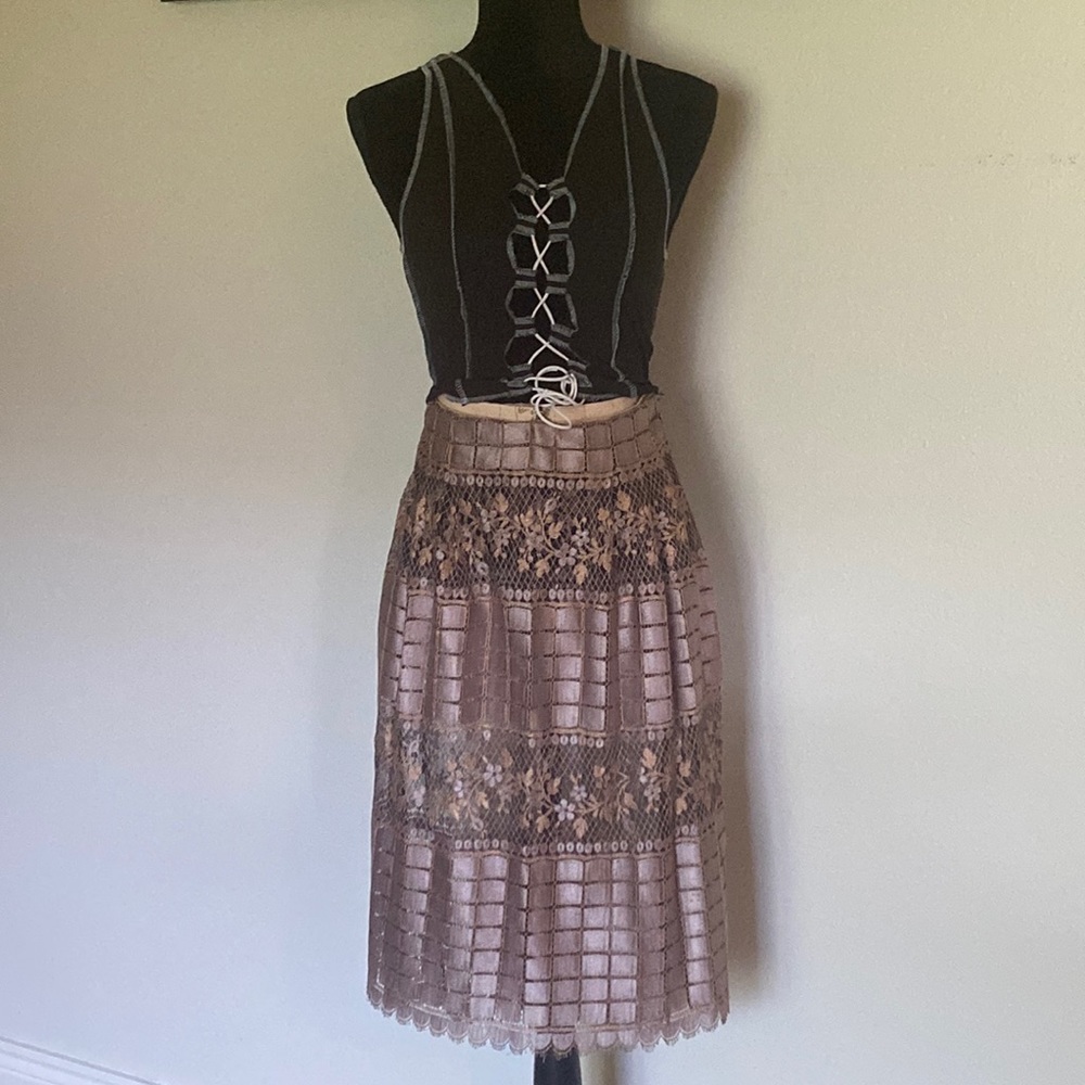 8-Vintage Beautiful see thru metallic Lace Skirt